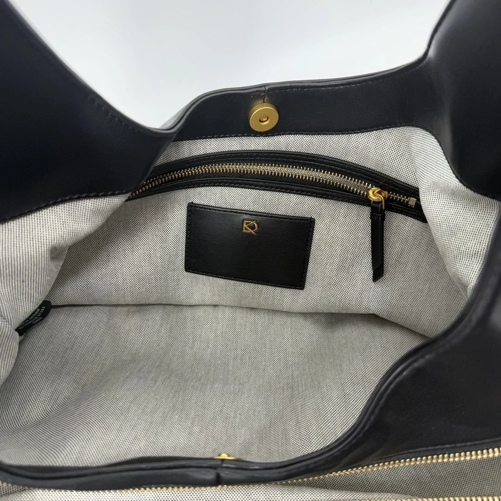Donna‎ Karan Black Leather Batiste Purse Triple Compartment Large Shoulder Bag